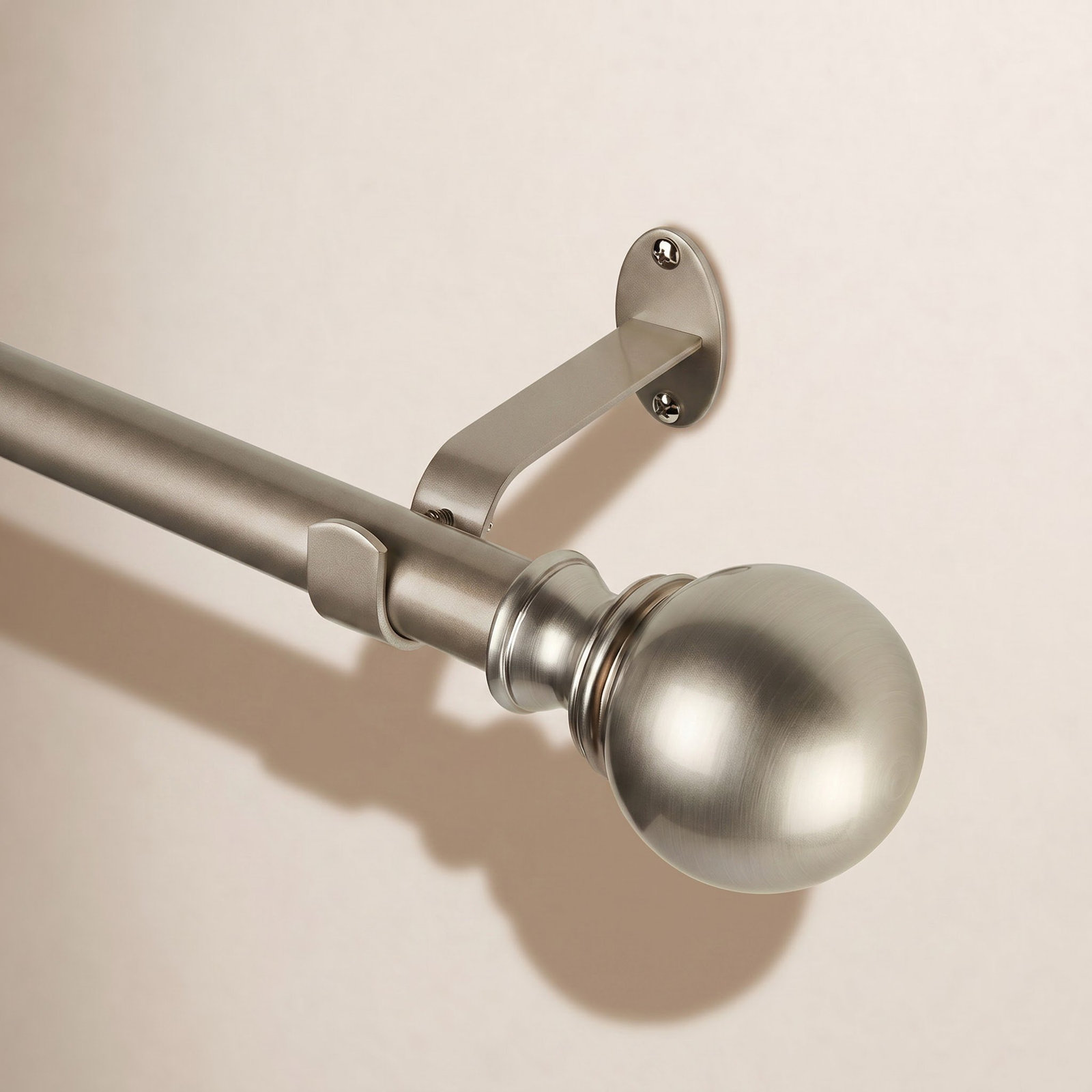 Darion Ball Finial Single Curtain Rod, 2.5" H x 48" W x 5" D, Polished Nickel
