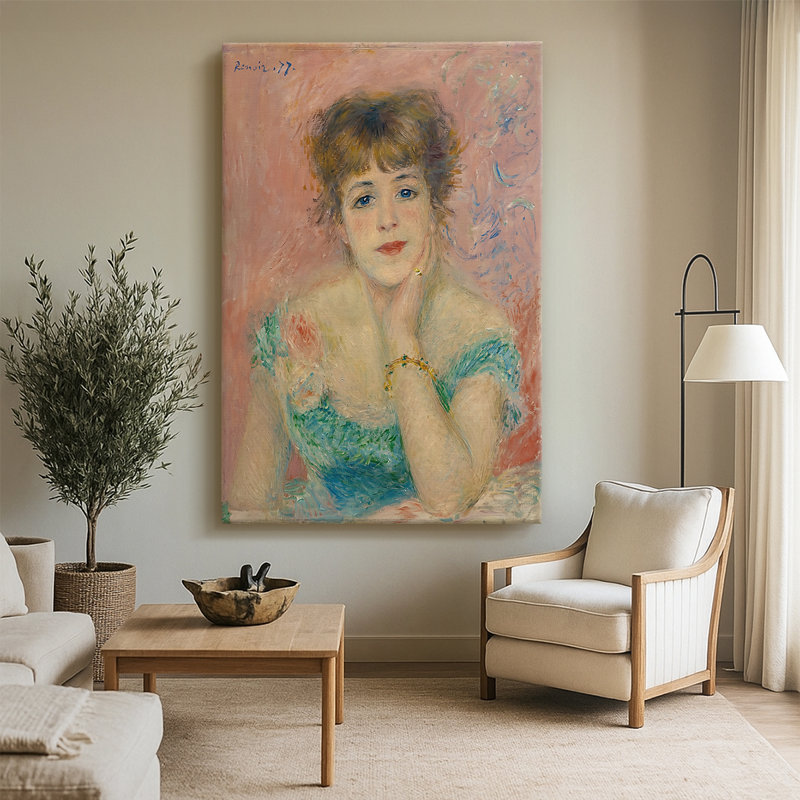 Portrait de l'actrice Jeanne Samary - Toile tendue avec châssis par Pierre-Auguste Renoir, 40 po x 60 po
