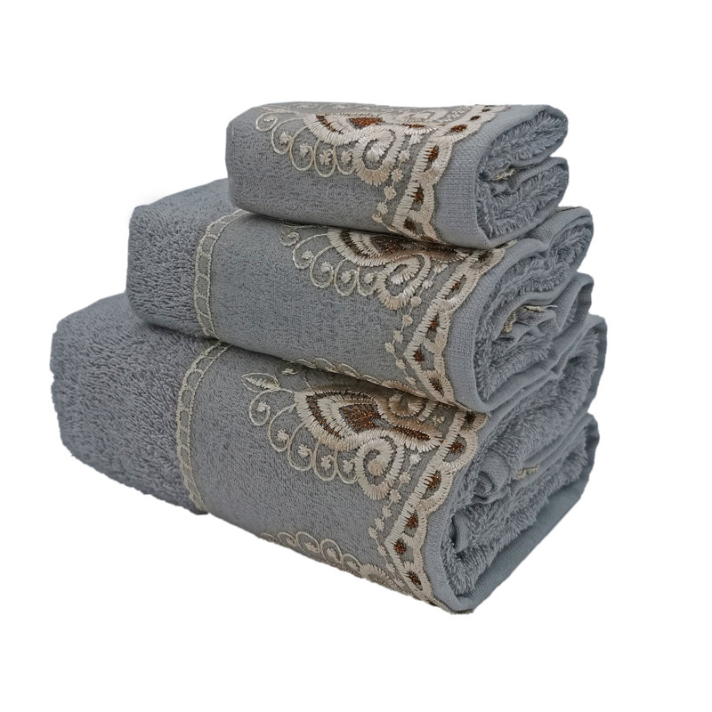 Ensemble de serviettes 100% coton 3 pièces Carli, Gris