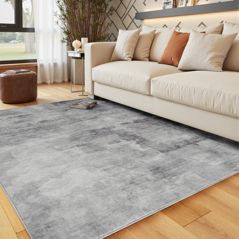 Elroy Modern Abstract Machine Washable Area Rug With Non-Slip Backing, Rectangle 4' x 6', Gray, 0.28"