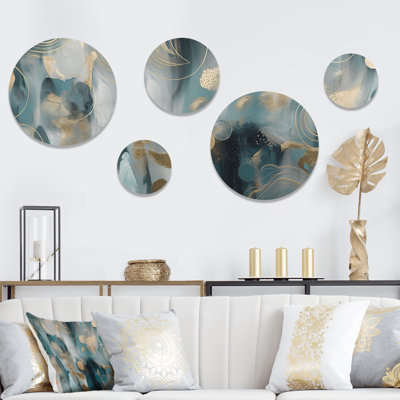 Green Gold Marbled Meditations V - Abstract Marble Metal Wall Décor