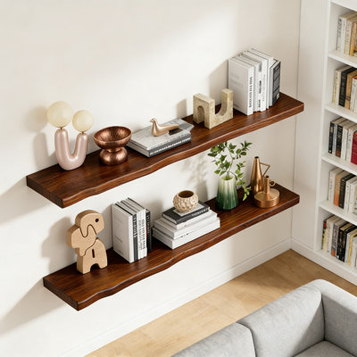 Tablettes flottantes pour le mur, tablettes rustiques en bois de ferme avec bord naturel et grain naturel, tablettes murales robustes pour le salon, la chambre à coucher, la cuisine, la salle de bain