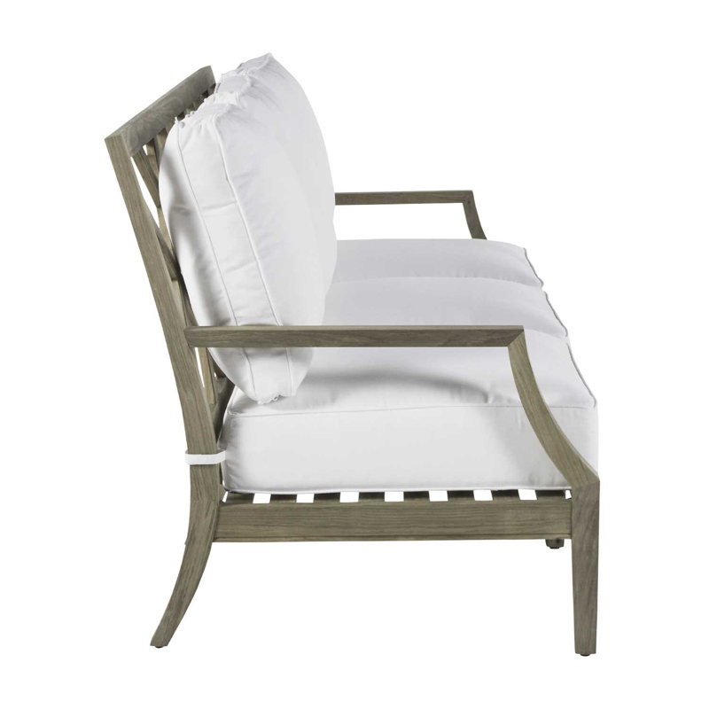 Haley Teak Patio Sofa with Cushions, Natural White, Oyster Teak, No welt + Standard fill