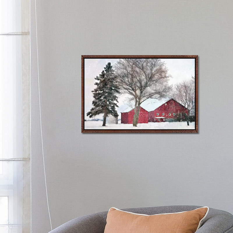 Snowy Barn by Bluebird Barn - Print on Canvas, Classic Brown Wood Framed, 66.04 cm H x 45.72 cm W