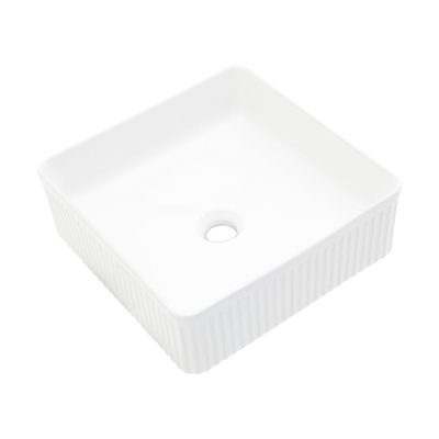 15.69"X15.69" White Ceramic Square Vessel Bathroom Sink