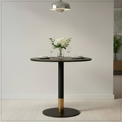 Table de salle à manger ronde avec plateau en pierre frittée et base en piédestal en acier inoxydable - pouvant accueillir 2 à 3 personnes, table de cuisine et de salle à manger pour les cafés