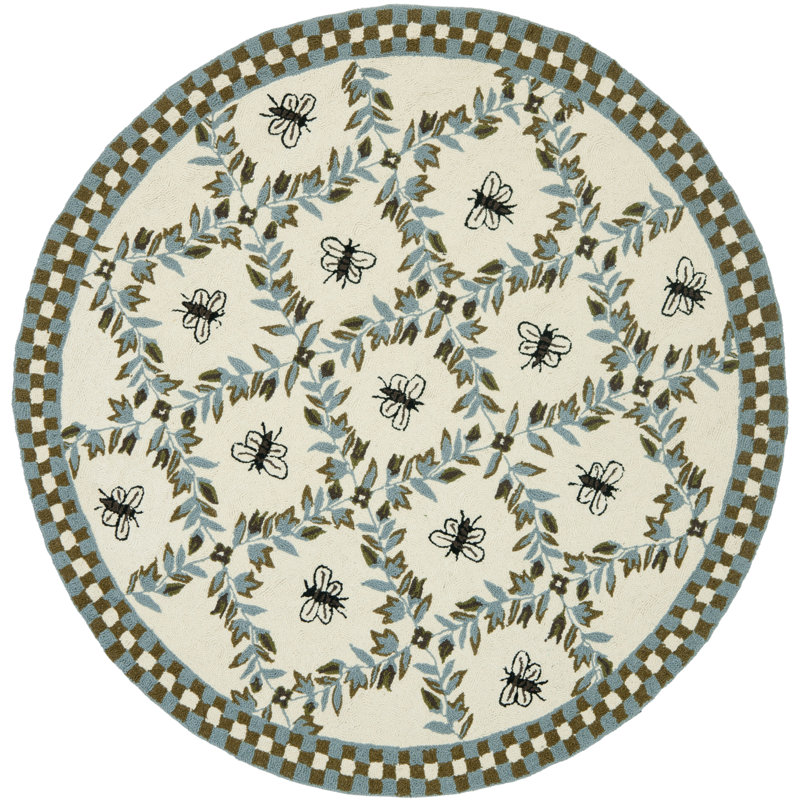 Hollander Floral Handmade Tufted Wool Ivory Area Rug, Round 8'