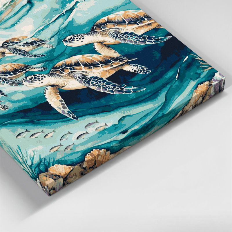 Art mural sur toile beige, "Coastal Sea Turtle", H 20 po x l 30 po