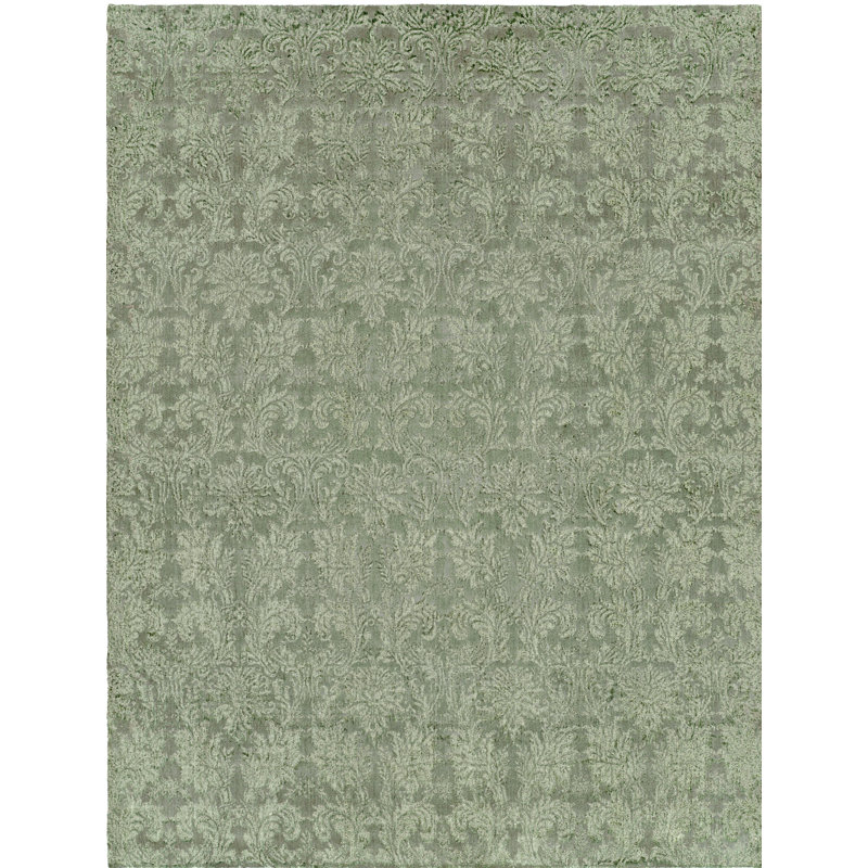 Tapis gris floral tissé à la main, 6 pi x 9 pi