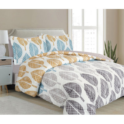 Marina Modern & Contemporary Polyester Box Stitch Floral Comforter Set