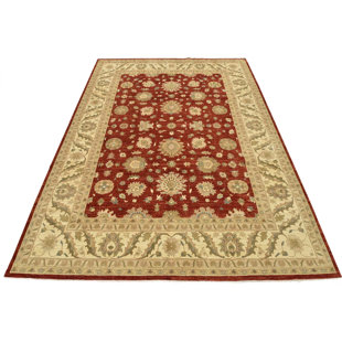 Tapis rouge en laine noué à la main de conception unique 9 pi x 11 pi 10 po