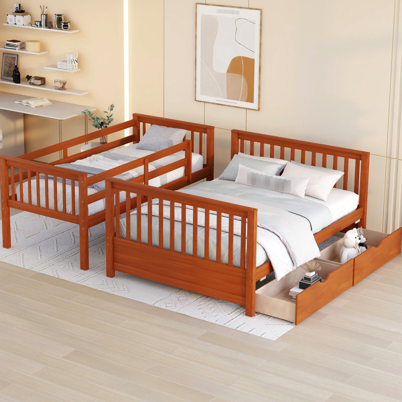 Lit superposé simple avec rangement spacieux, rangement efficace au fini noyer, Walnut