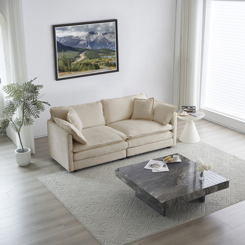 Haninerm Chenille Round Arm Loveseat, Light Coffee, 2