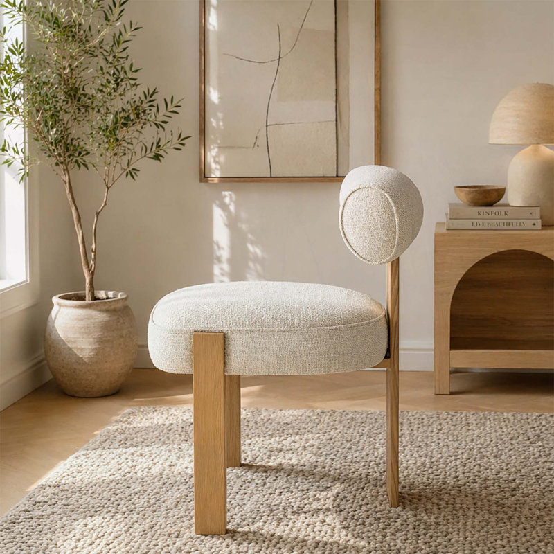 Chaise d'appoint rembourrée sans accoudoirs, Crème + naturel