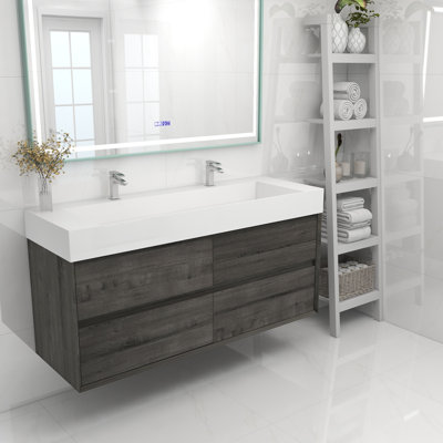 60" Wall Mounted Double Bathroom Vanity