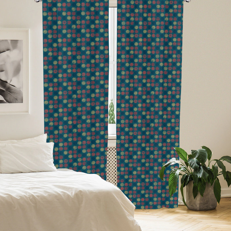 Blue Geometric Polyester Room Darkening Curtain Panels