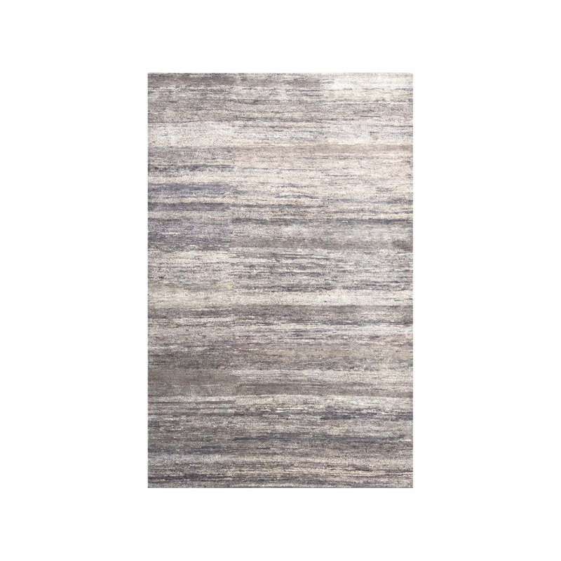 Tapis beige en soie noué à la main de conception unique 5 pi 2 po x 8 pi 2 po Arnar