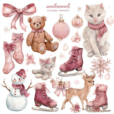 «Pink Winter Elements Set II», art mural sur toile tendue