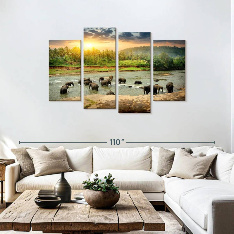 Brampt Elephants Bathing, 48'' H x 75'' W