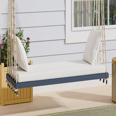 Balancelle d'extérieur en bois, banc de balancelle avec coussin et coussins, cordes en chanvre 10,8 pi