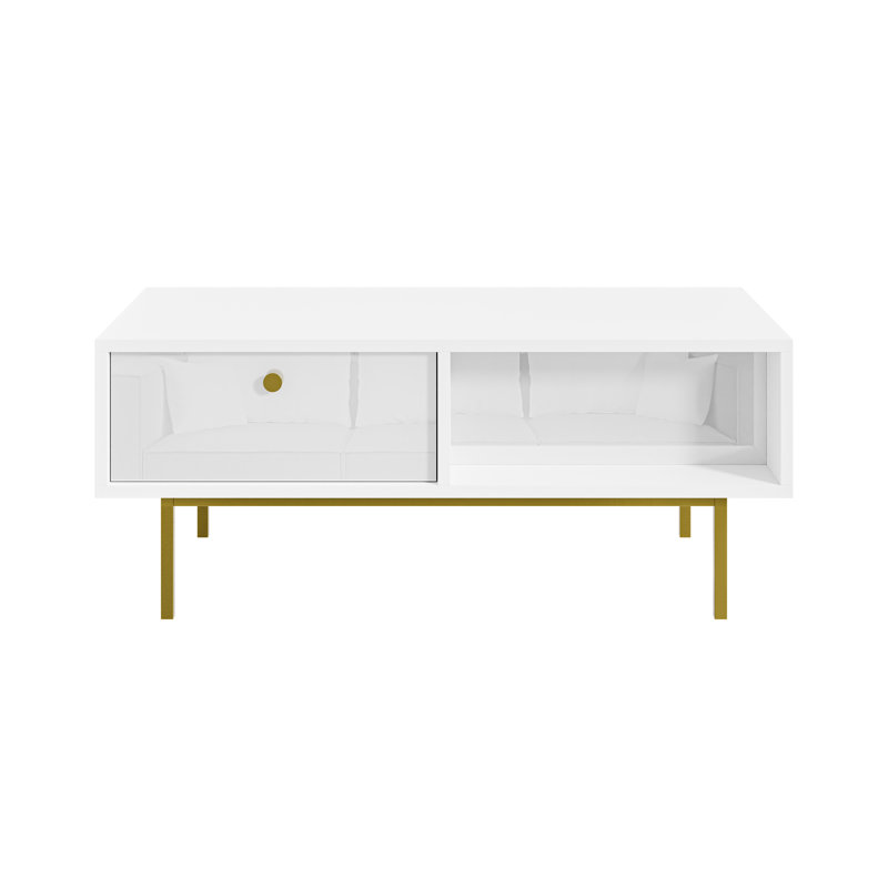Coffee Table Ketan with Storage Space, White Gloss