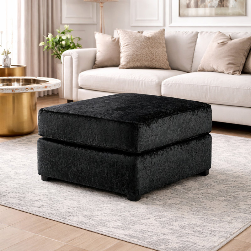 55cm Wide Velvet Square Solid Colour Footstool Ottoman, Black