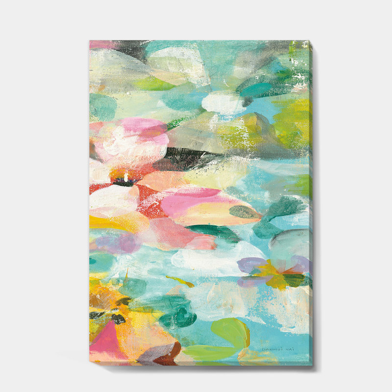Fleurs abstraites en bleu et rose - reproduction d'art sur toile tendue, H 40 po x l 30 po x 1,5 po