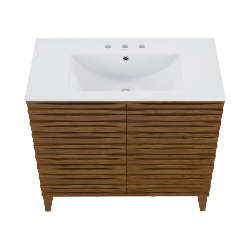 Meuble-lavabo autoportant de 30 po en chêne brun avec comptoir à 3 trous Wachter Wachter, 8 po, Brun