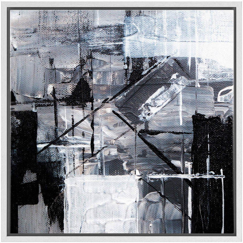 Noir, blanc, effet texturé, blocs géométriques, formes abstraites, minimalisme alternatif dramatique foncé, impression sur toile