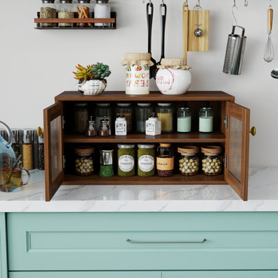 Larder Two-Tier Countertop Spice Rack Organizer with Glass Doors and Shelves