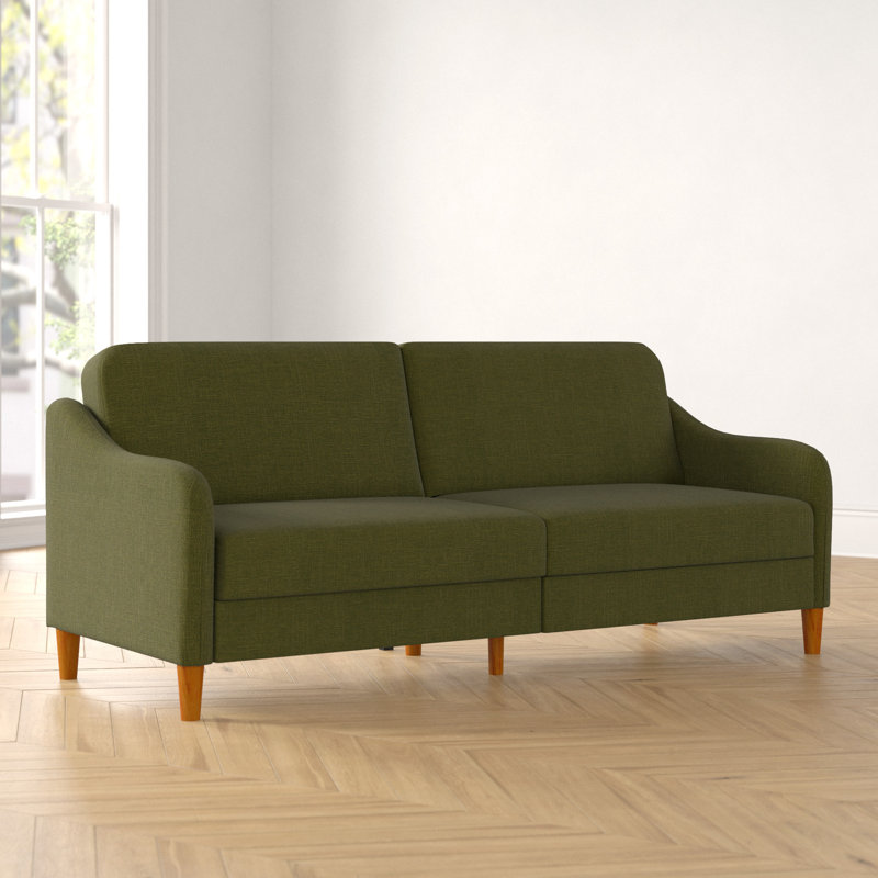 Aria 77" Round Arm Convertible Sofa, Green Linen