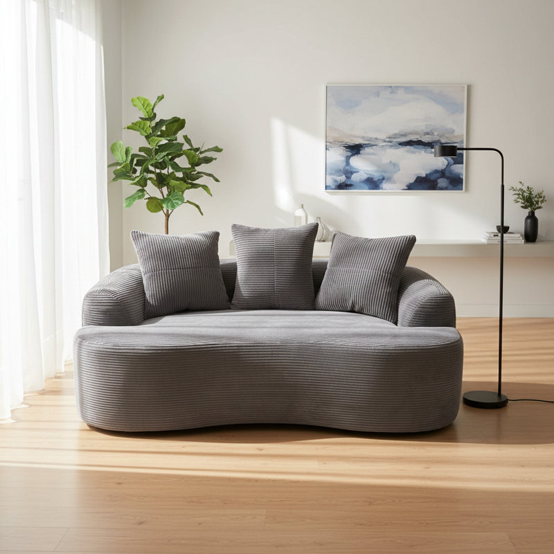 Causeuse incurvée 65,35 po avec coussins à ressorts ensachés pour siège moelleux, petit espace avec 3 coussins décoratifs, aucun assemblage requis