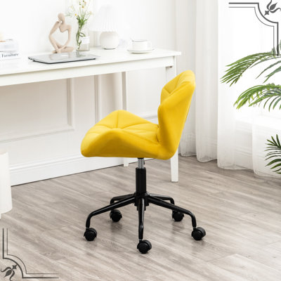 Chaise de bureau Diamond en jaune énergique - Pivot réglable, coussin en velours, système de levage, structure en métal et siège intrigant, siège en tissu, mousse confortable, fabrication