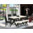 6 Piece Dining Table Set Contains a Rectangle Kitchen Table with X-Legs and 4 Black Color Linen Fabric Parson Chairs with a Bench, Wire Brushed Black Finish-841440834-841440837-841675613