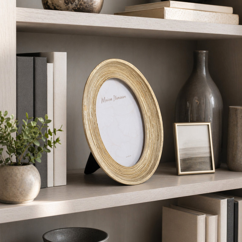 Cadre photo ovale décoratif texturé en polyrésine pour entrée et table - Cadres photo modernes pour console et chambre - 20 cm, doré