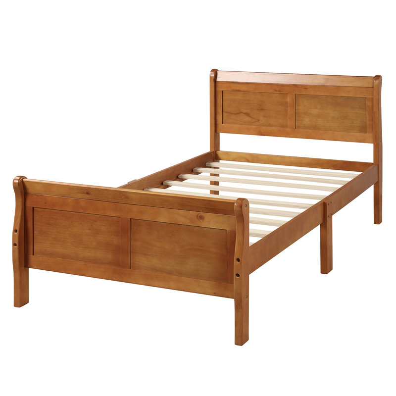 Wood Platform Bed Twin Bed Frame Mattress Foundation Sleigh Bed With Headboard/Footboard/Wood Slat Support, Oak