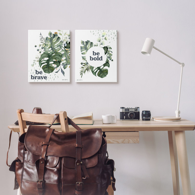 «Be Bold & Brave», citation «Botanical Watercolor Monstera Leaves» par Valerie Vienne - ensemble de 2 impressions