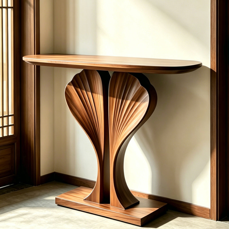 Medieval style solid wood console table., 35.4" H x 47.2" W x 15.7" D
