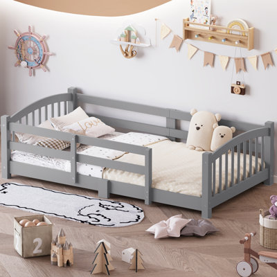 Lit simple Montessori avec lattes et barrières de sécurité, lit en bois massif avec clôture et sans porte, lit Montessori facile à assembler pour filles et garçons