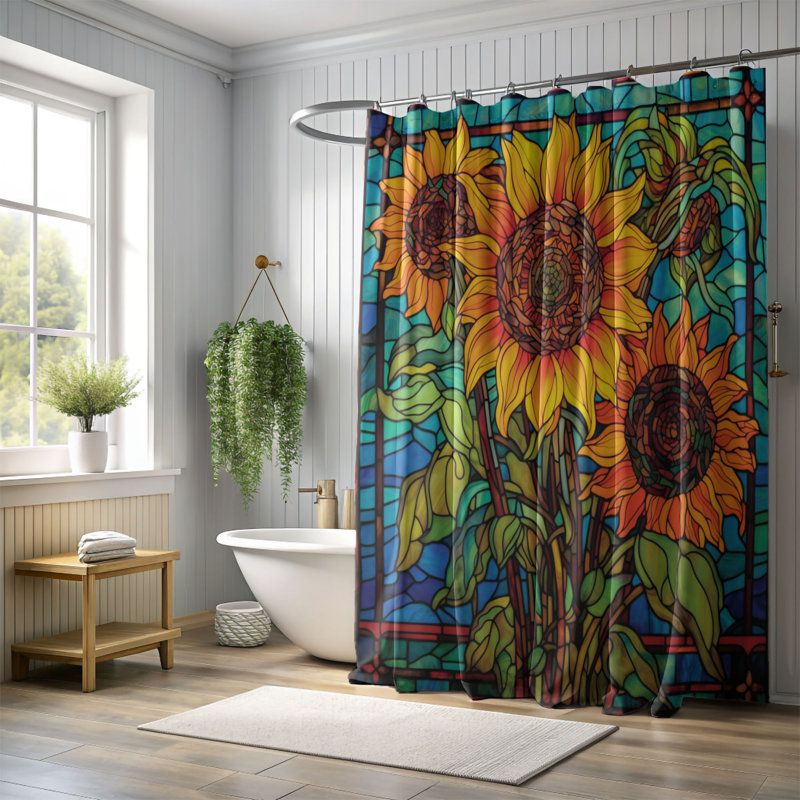 Rideau de douche mosaïque 1 pièce, H 74 po x l 71 po