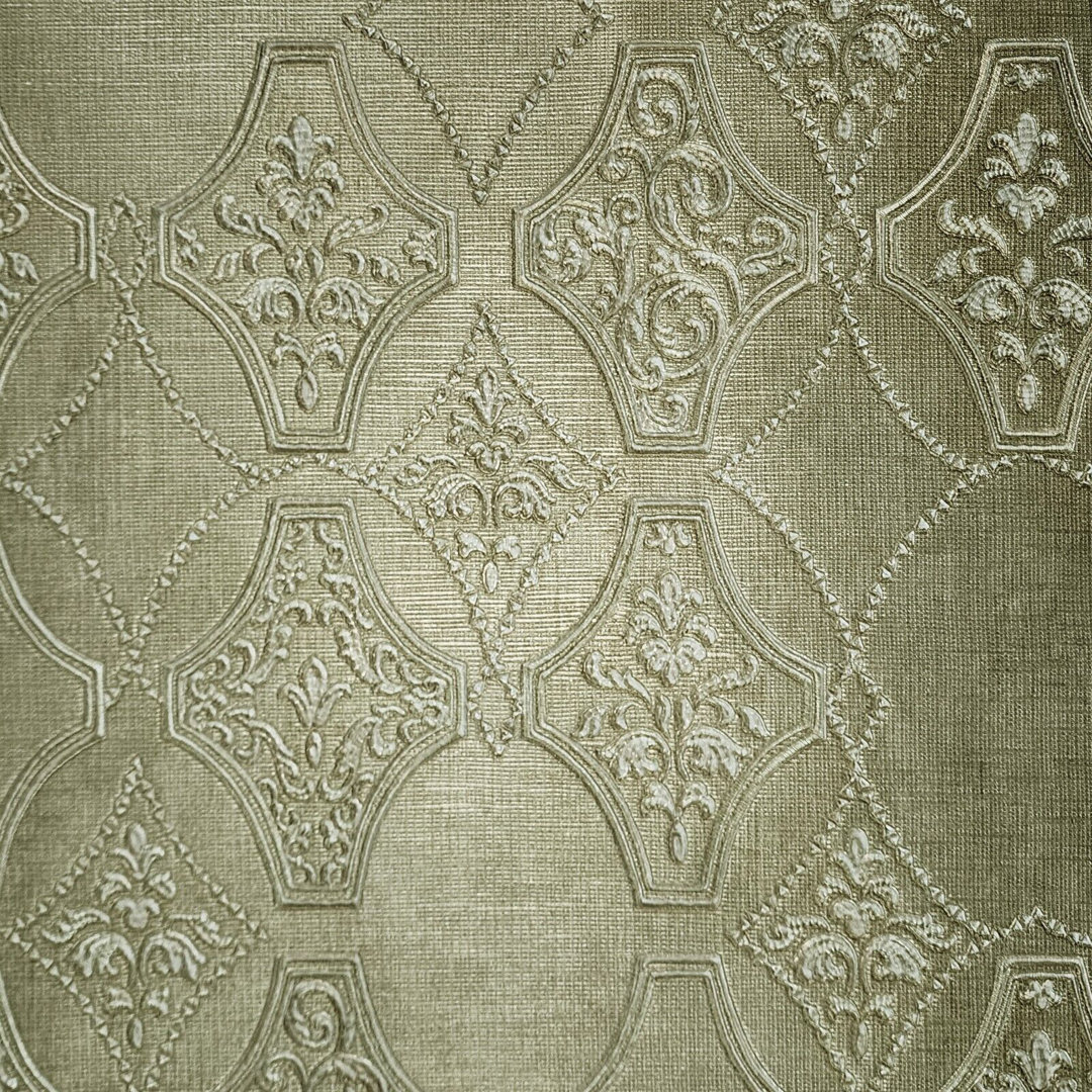 Distressed brass gold metallic lattice damask faux grasscloth Wallpaper Rosdorf Park