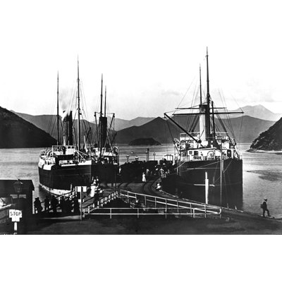 Magic Lantern Slide Circa 1900.Victorian/Edwardian Social History Thw Warf Picton New Zealand With Ships Tied To The Pier. By John Short / Design -  Breakwater Bay, F2B4DC4F9FEF4E13B284B0BD53C58F18