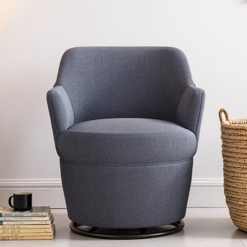 Fauteuil d'appoint pivotant à 360 ° avec repose-pieds en lin de coton bleu, salon moderne, chaise de chambre à coucher, Bleu