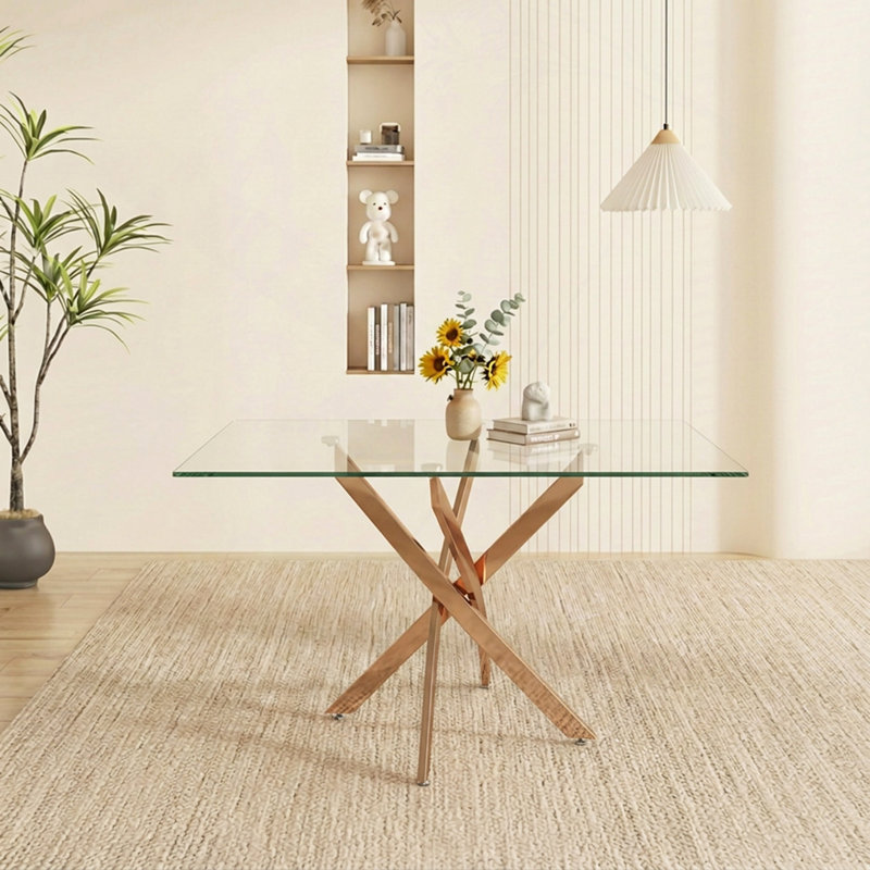 Table de salle à manger rectangulaire, table de salle à manger en verre de 47,24 po avec pieds, table de cuisine moderne pour la maison, salle à manger
