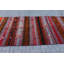 Tapis turc rétro vintage tissé à la main en rayures orange et brunes, idéal pour un décor bohème comme tapis de sol rustique