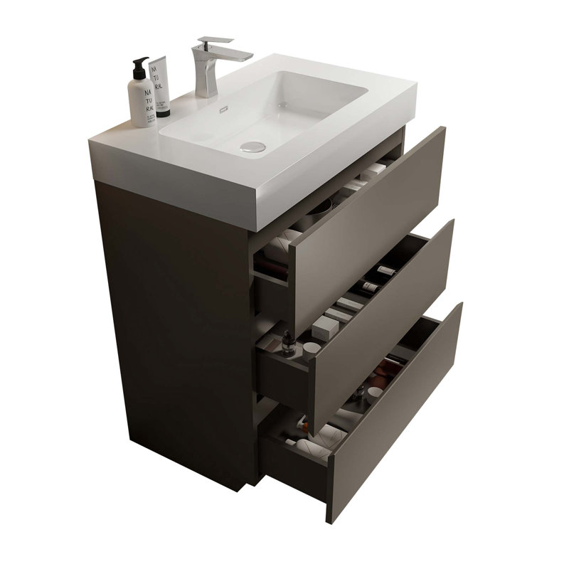 Meuble-lavabo autoportant moderne avec lavabo sans drain et robinet