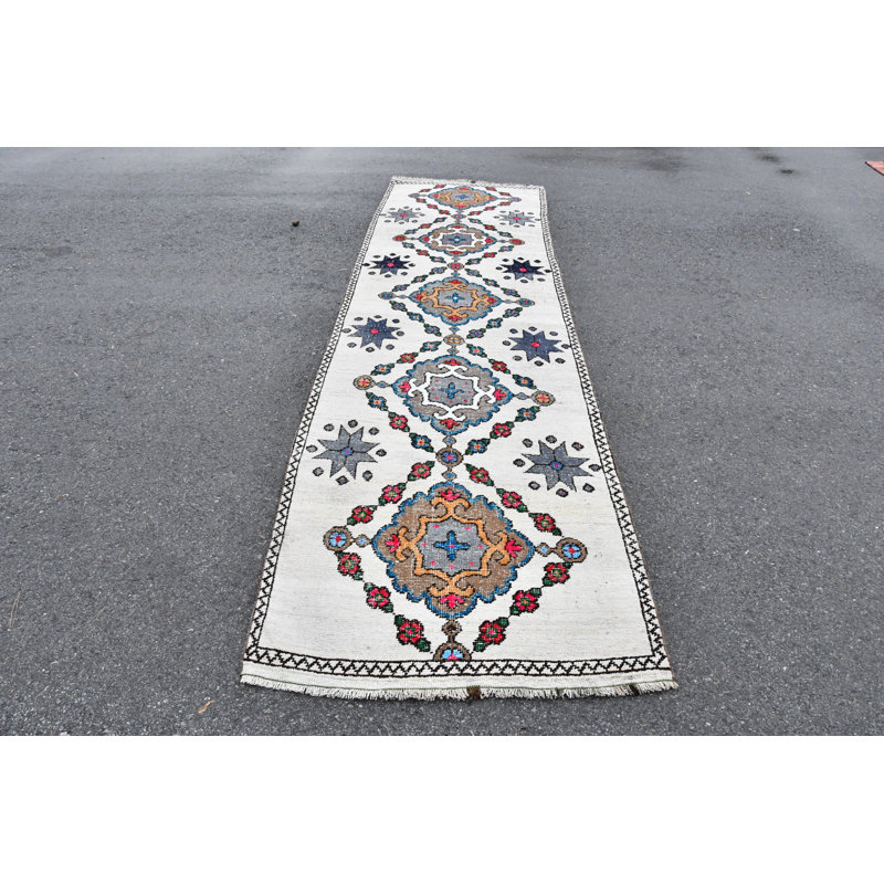 Tapis turc fait à la main avec motif géométrique Herki pour cuisine ou couloir rouge / beige
