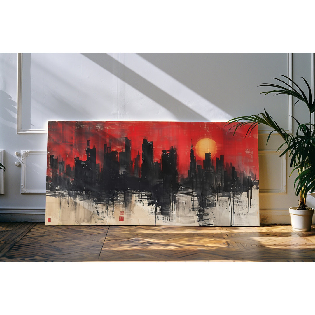 Bilder auf Leinwand 120x60cm Abstrakte Skyline Großstadt Wolkenkratzer Rot