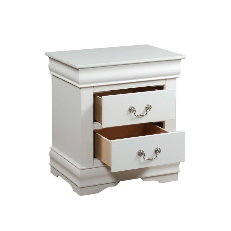 Table de chevet en pin massif avec 2 tiroirs, Blanc