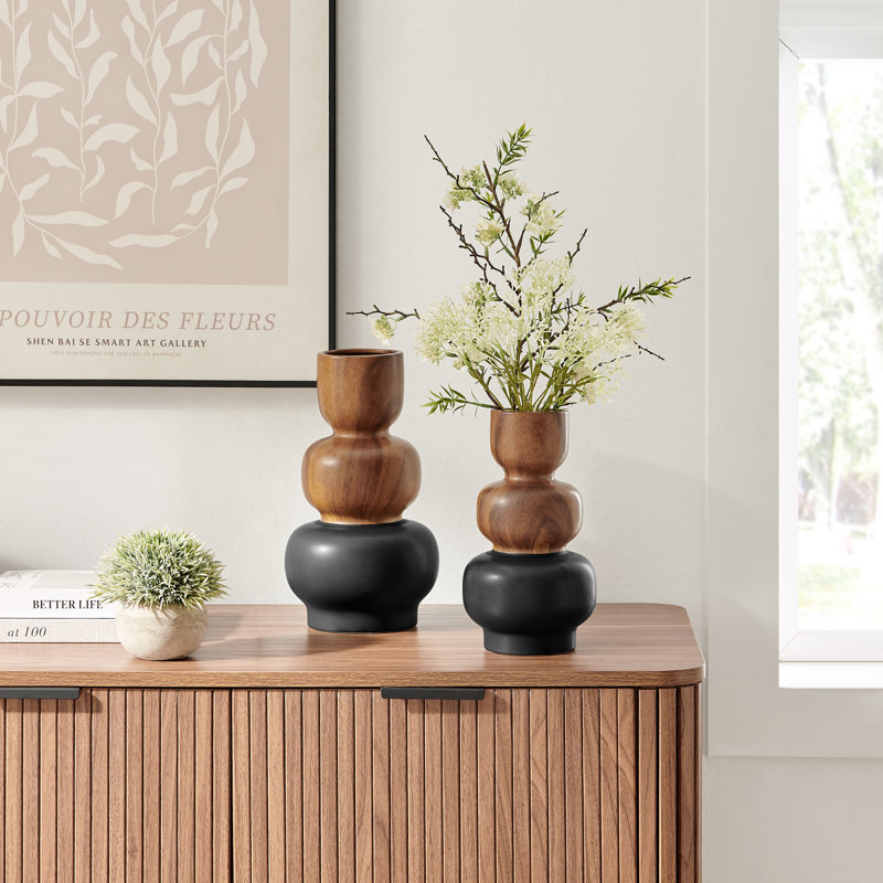 Vase de table moderne Masanari Kande Carafe - noir et noyer - petit, H 10 po x l 5,5 po x P 5,5 po